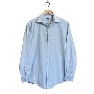 DKNY Men’s Slim Fit Button Down Striped Dress Shirt. blue Size 15 32-33 #1133